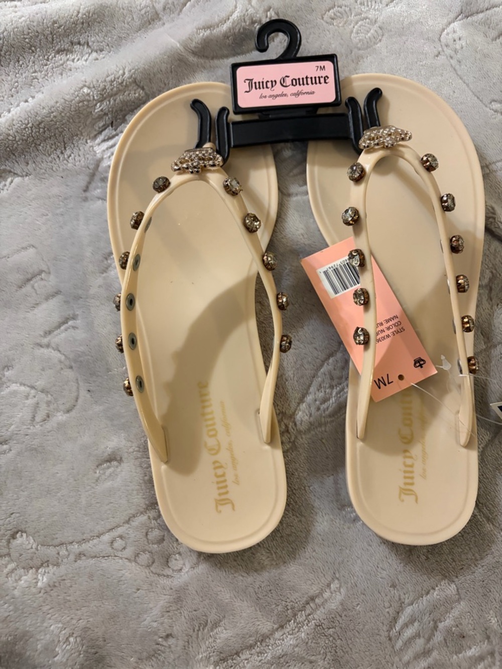 Juicy Couture Cream Jeweled Thong Sandals